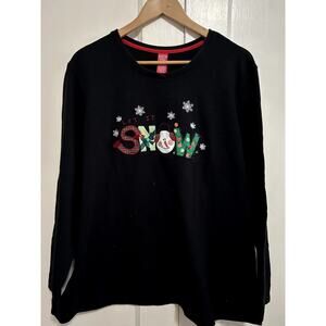 Merry and Bright Christams Sweatshirt Size 2X Black Lightweight Holiday SNOW
